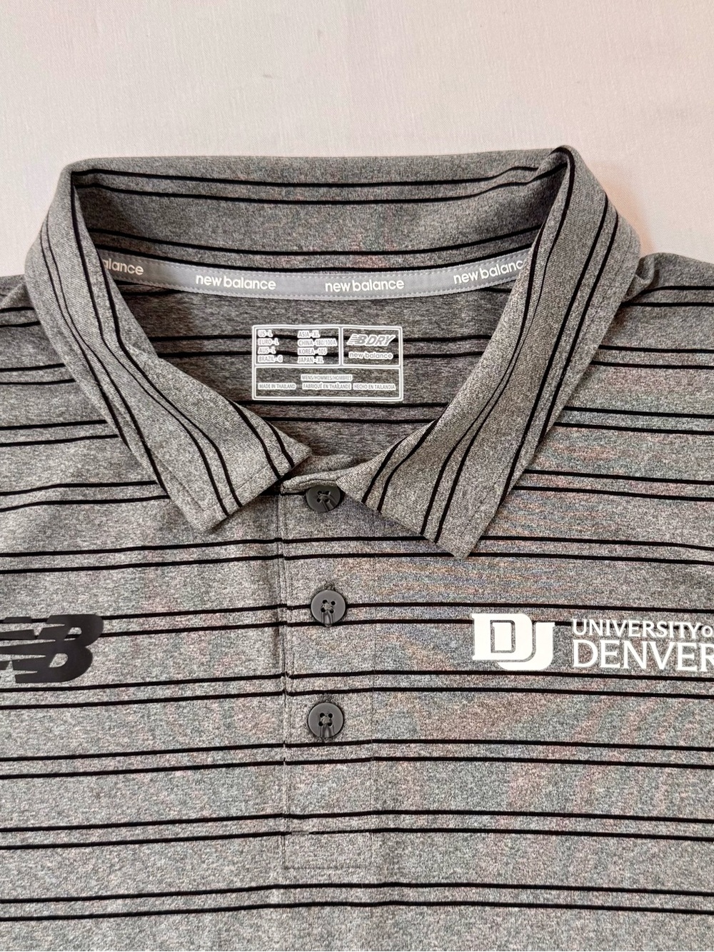 University Of Denver NWT Polo Mens Size L New Balance Grey Black